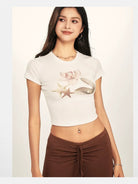 BeerBro Realistic Shell Print Baby Tee in White - On Model