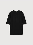 ROYA Linen Cotton Jacquard Henley in Black