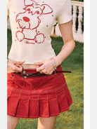 BeerBro Schnauzer Rhinestone Cropped Tee in Cream - On Model