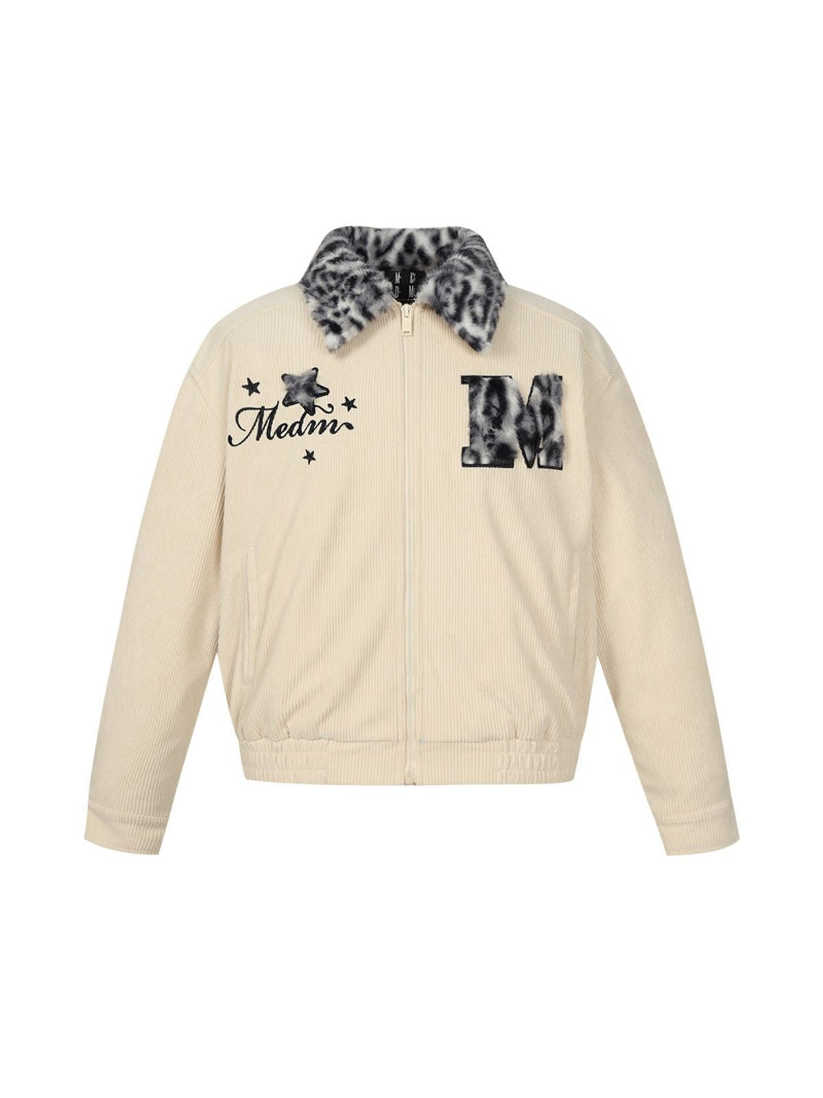MEDM Leopard Collar Corduroy Padded Jacket in Cream