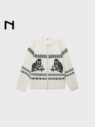 NANS Alpaca Blend Animal Jacquard Cardigan in White