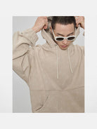 NANS Heavyweight Washed French Terry Hoodie in Beige - On Model