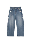 MEDM Beaded Patchwork Loose Jeans in Denim