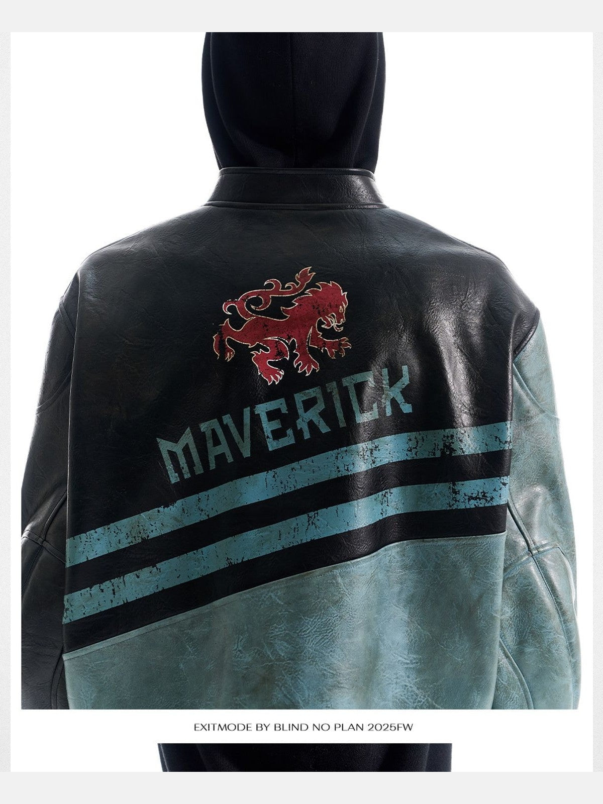 BLINDNOPLAN Distressed Faux Leather Biker Jacket in Black - On Male Model