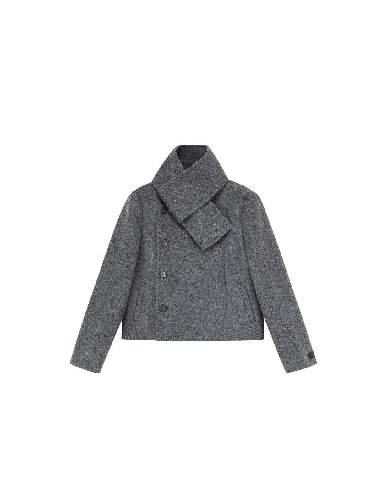 PUKI Double Faced Wool Jacket with Scarf in Gray