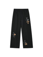 MEDM Leopard Patch Straight Leg Pants in Black