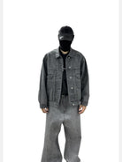 UNKNOWNWORLD Washed Grey Coated Trucker Jacket in Gray - On Model