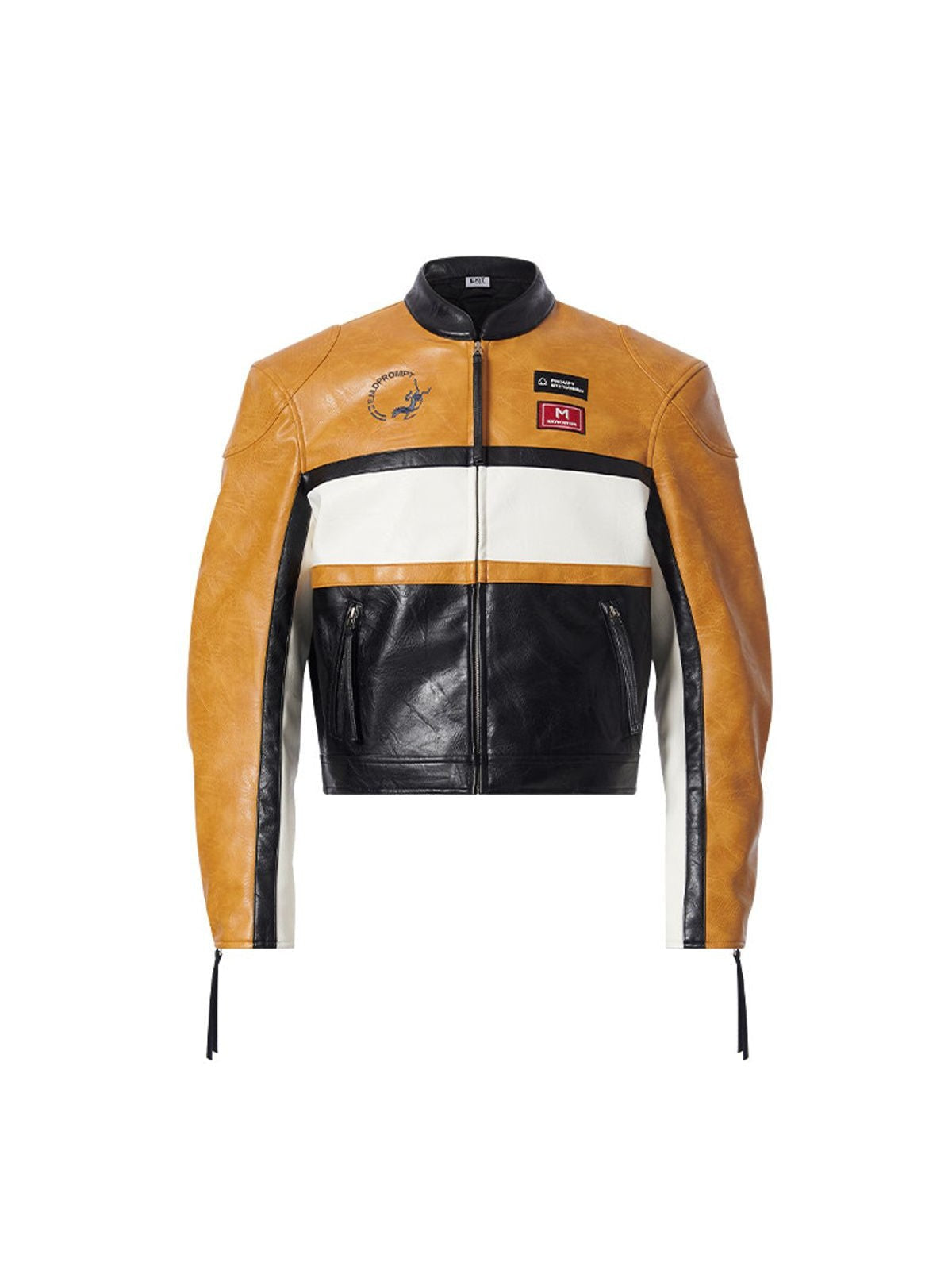 BLINDNOPLAN Color Block Faux Leather Moto Jacket in Beige