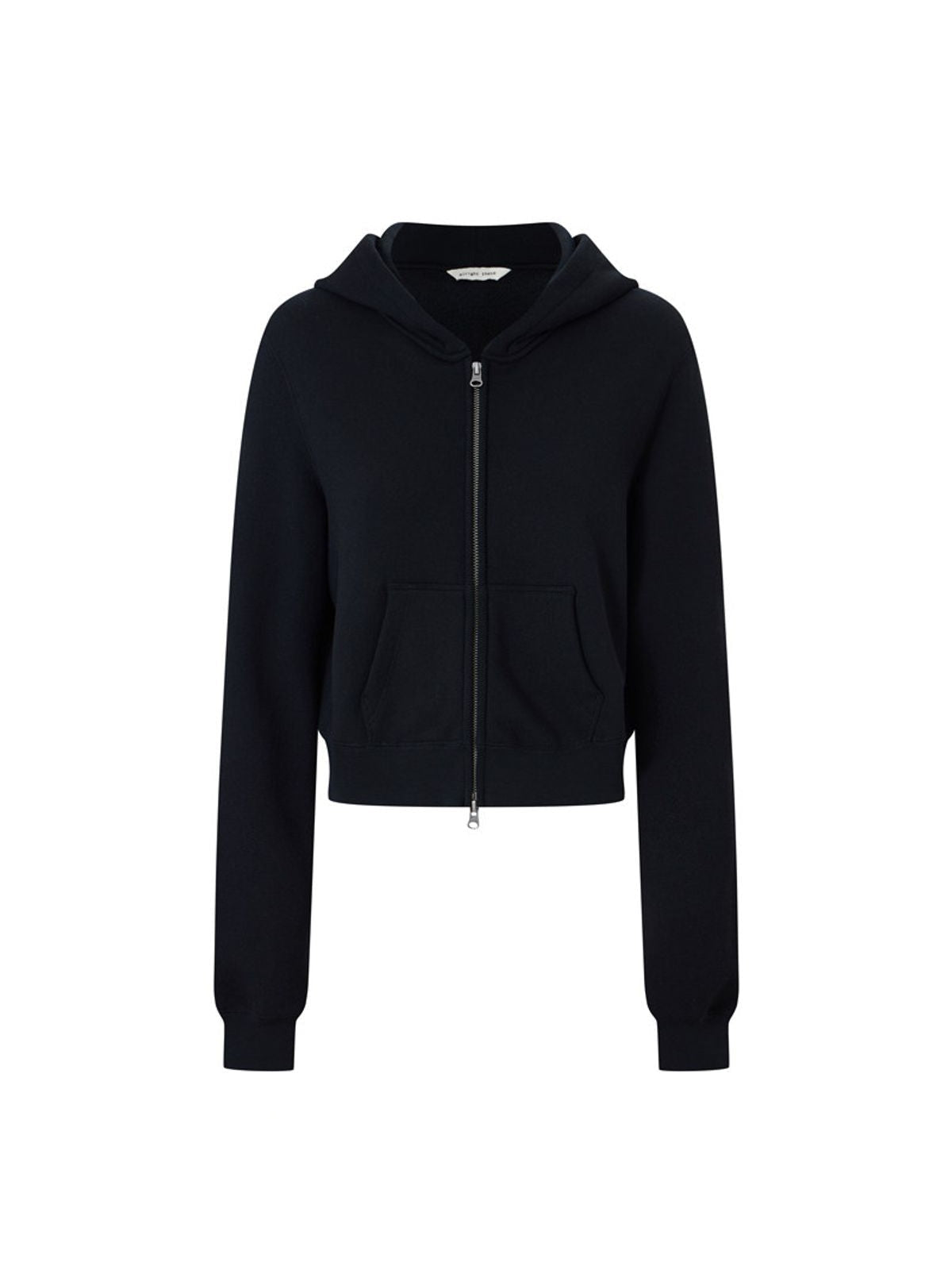 alright then Cotton Double Zip Cropped Hoodie in Navy Blue