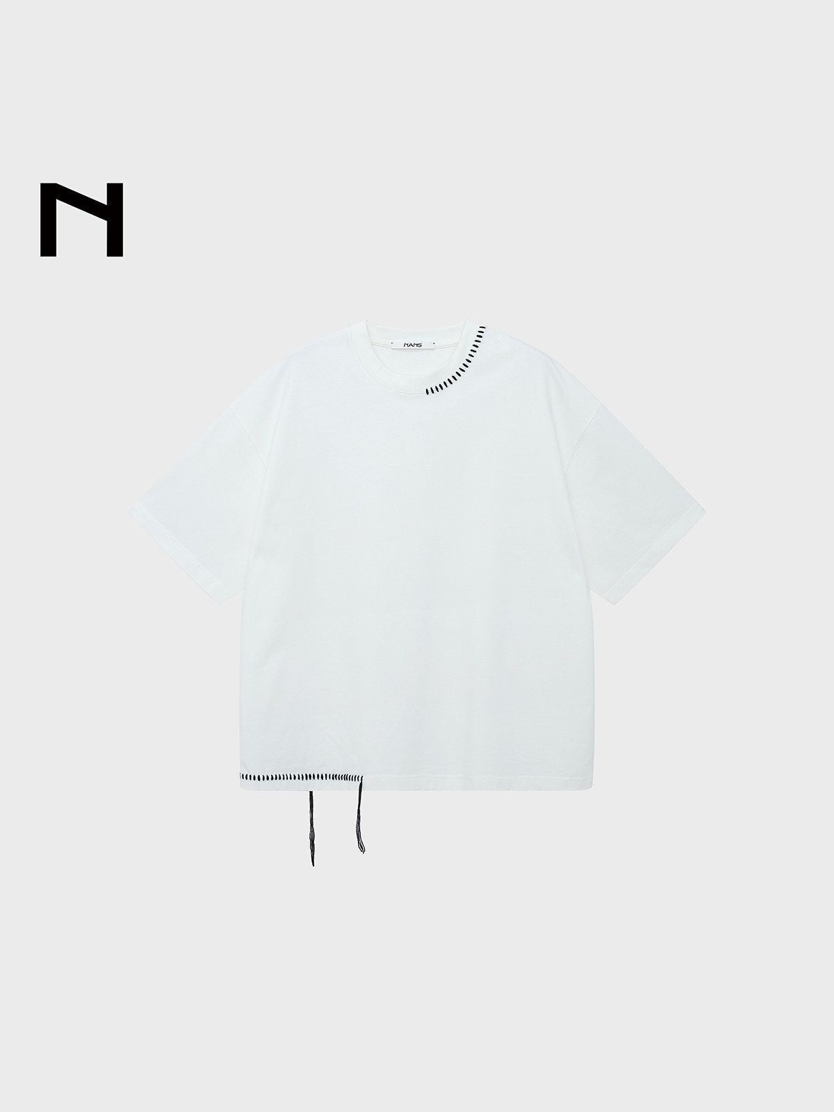 NANS Hand Stitched Fringe Oversized Tee in White