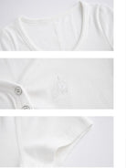 Ariseism Ribbed Knit Henley Tee in White - Detail