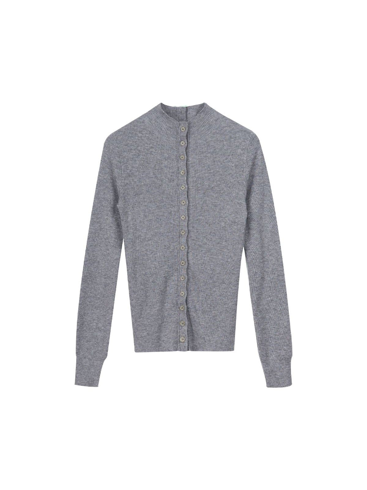 Simple Project High Neck Ribbed Wool Cardigan in Gray