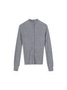 Simple Project High Neck Ribbed Wool Cardigan in Gray