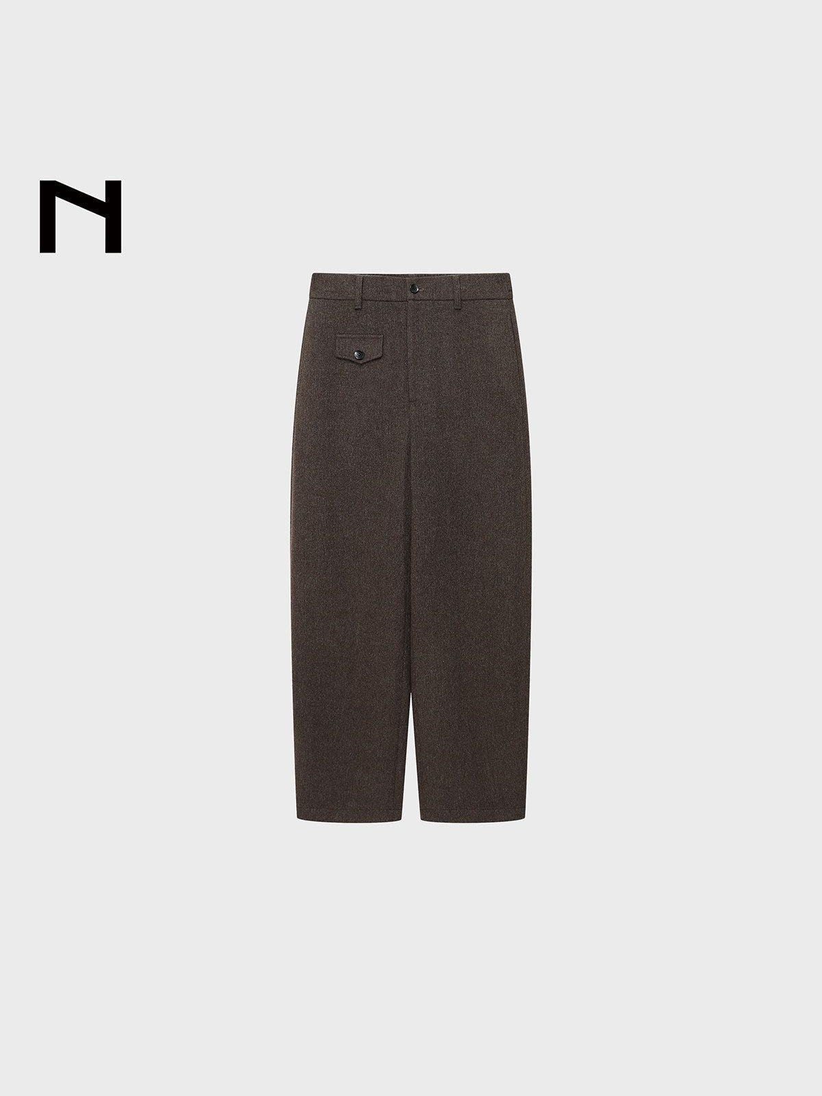 NANS Curved Leg Wool Blend Trousers in Brown