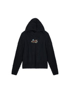 SHUSHU/TONG Floral Embroidered Cable Knit Hoodie in Black