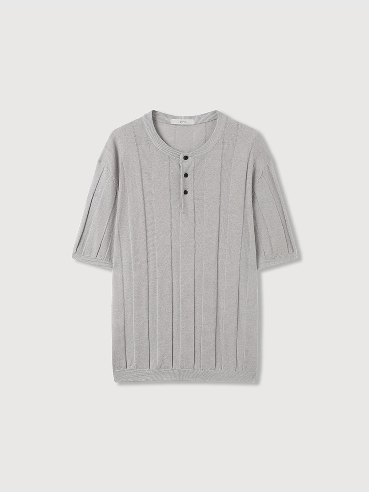 ROYA Linen Cotton Jacquard Henley in Gray