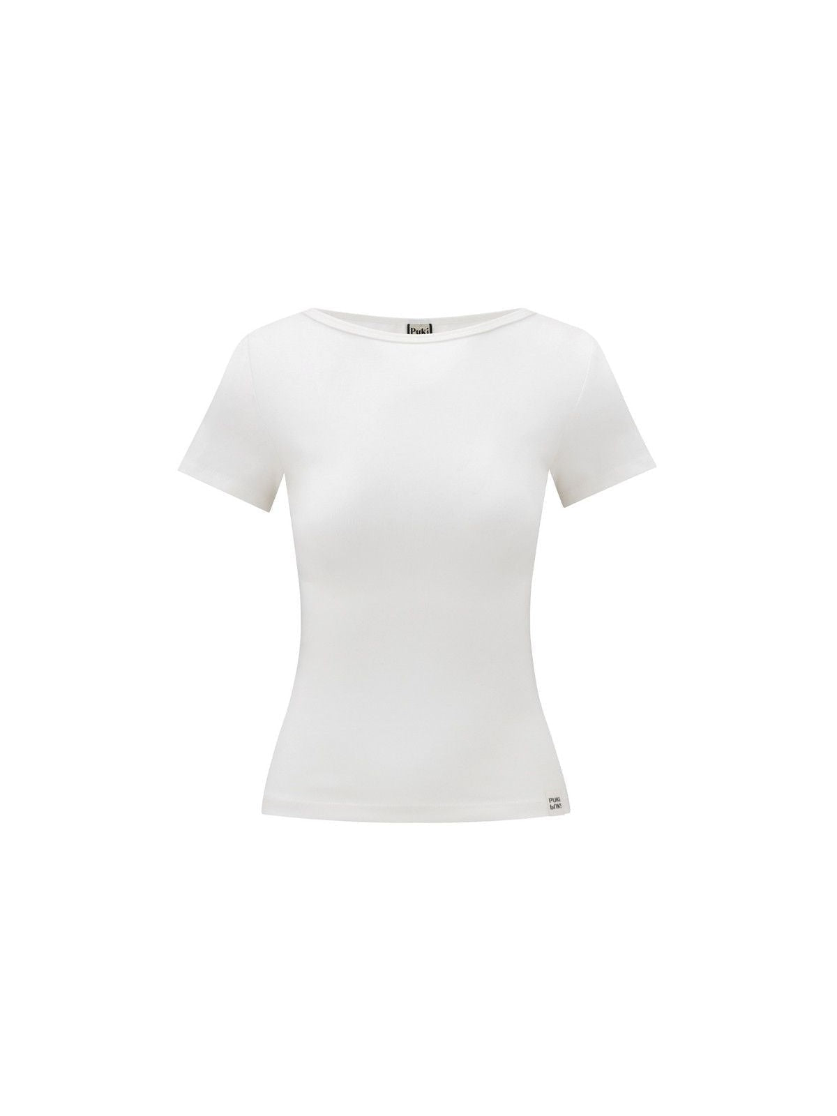 PUKI Cropped Boat Neck T Shirt in White