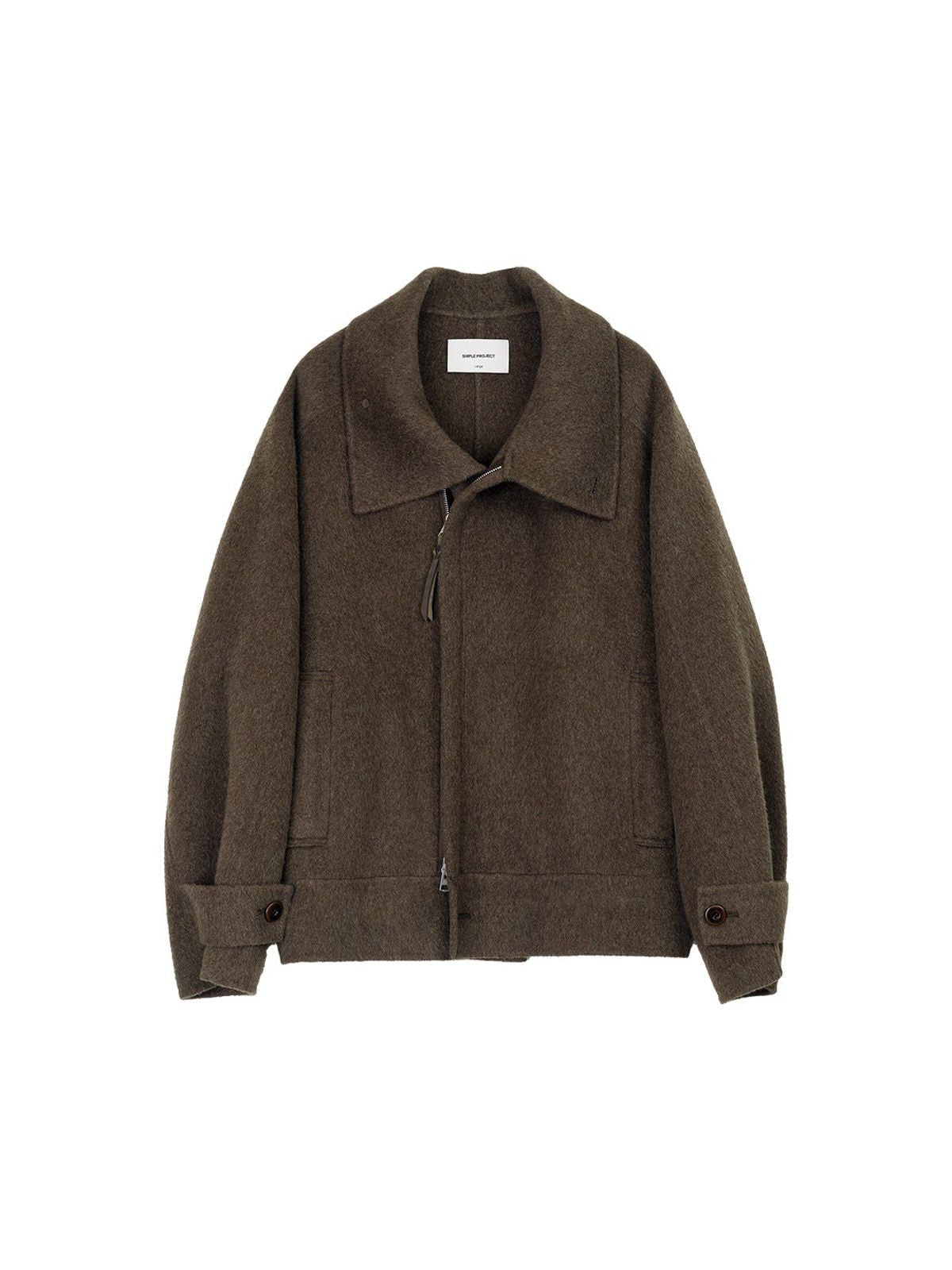 Simple Project High Neck Double Faced Wool Jacket in Olive