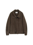 Simple Project High Neck Double Faced Wool Jacket in Olive