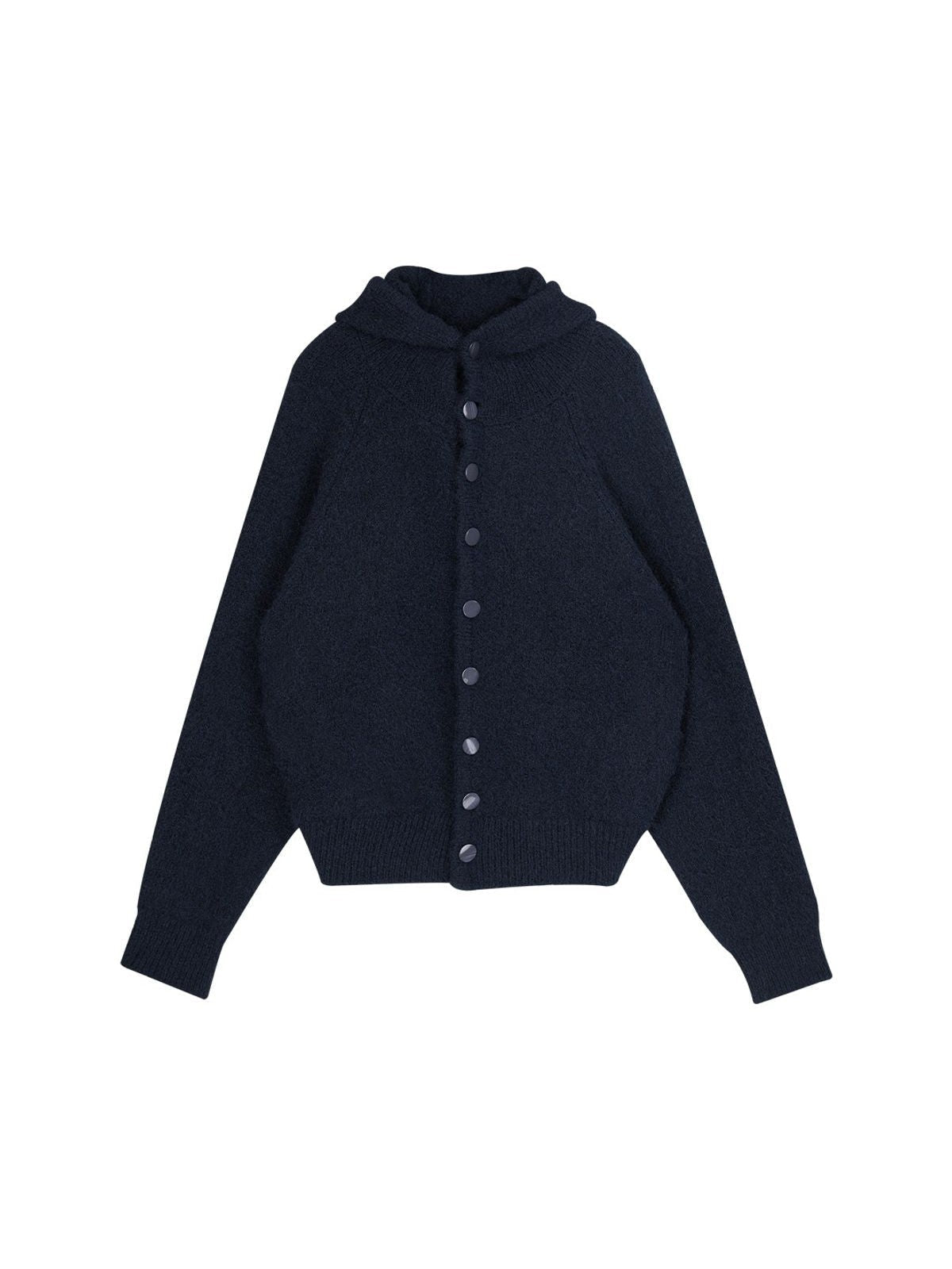 Simple Project Hooded Wool Blend Cardigan in Navy Blue