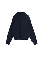 Simple Project Hooded Wool Blend Cardigan in Navy Blue