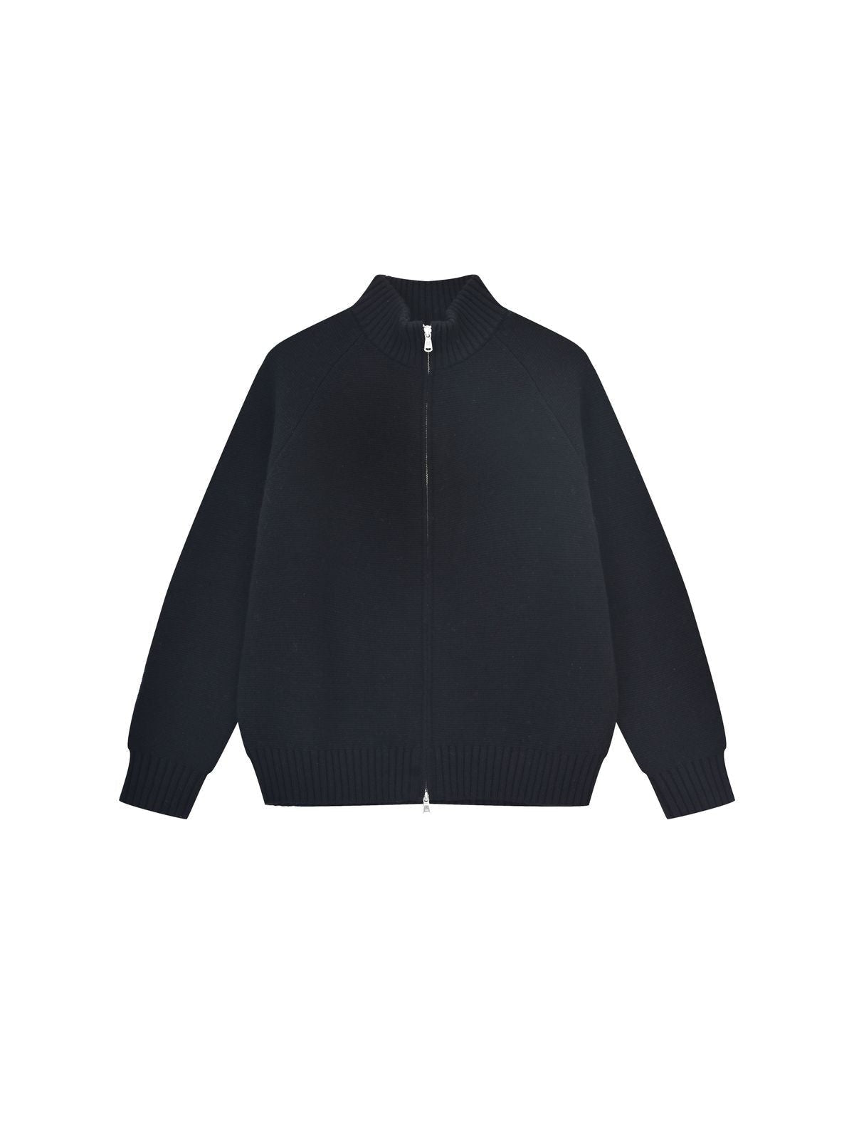 Roolrren Homme 100 Wool Stand Collar Zip Cardigan in Black