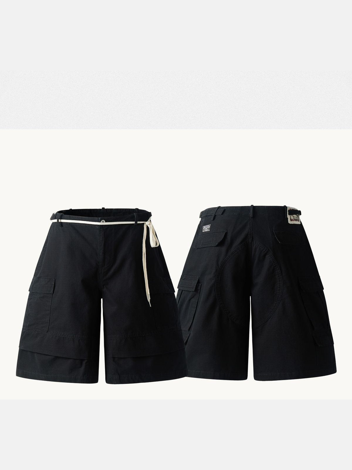 SWFI Distressed Wide Leg Cargo Shorts in Black