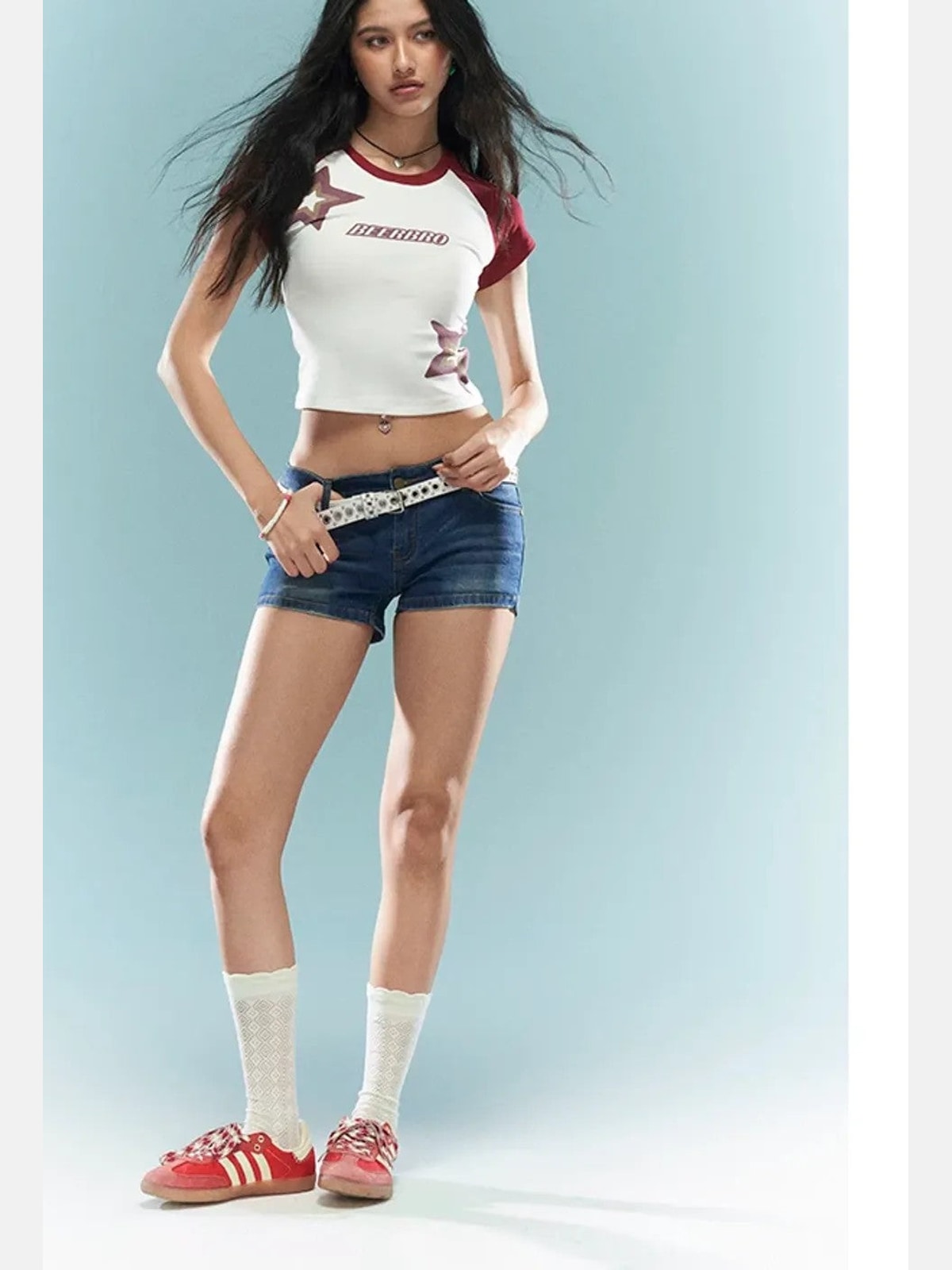 BeerBro Leopard Star Raglan Crop Top in Red - On Model