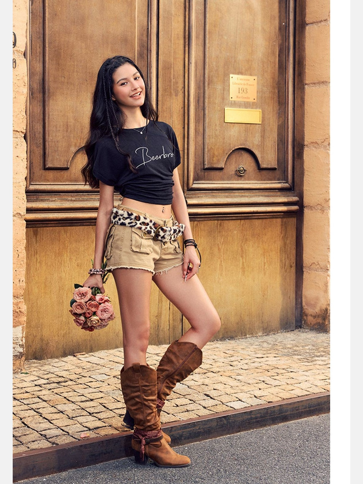 BeerBro Embroidered Tencel Cinched Tee in Black - On Model