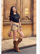 BeerBro Embroidered Tencel Cinched Tee in Black - On Model