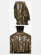 BLINDNOPLAN Cropped Layered MA 1 Bomber Jacket in Olive - On Model