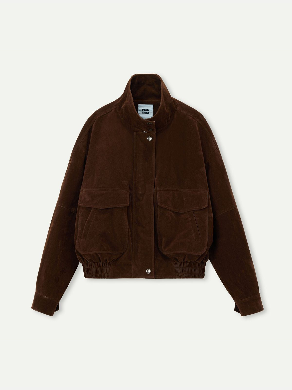 PUKI Cropped Sueded Stand Collar Jacket in Brown