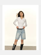 ARISEISM Slim Cable Knit Cardigan in White