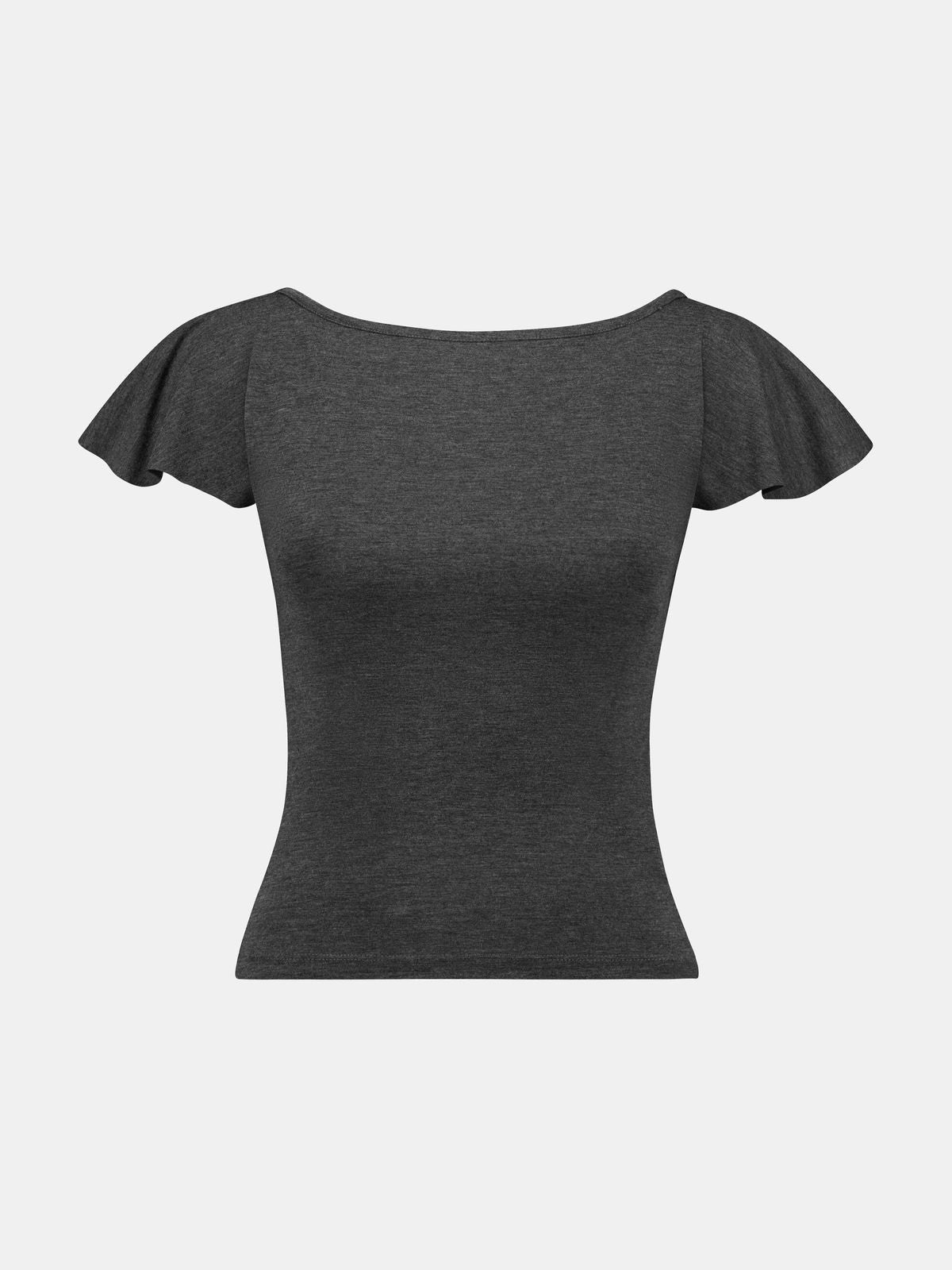 FaxCopyExpress Flutter Sleeve Open Back Top in Gray