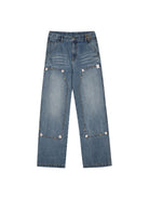 MEDM Rhinestone Double Knee Jeans in Denim