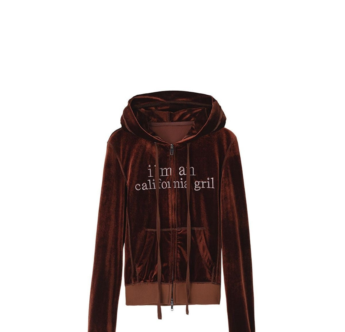 ACSENSE STUDIO Embroidered Velvet Zip Hoodie in Brown