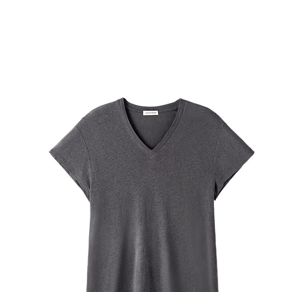 ACSENSE STUDIO Linen Blend V Neck T Shirt in Gray