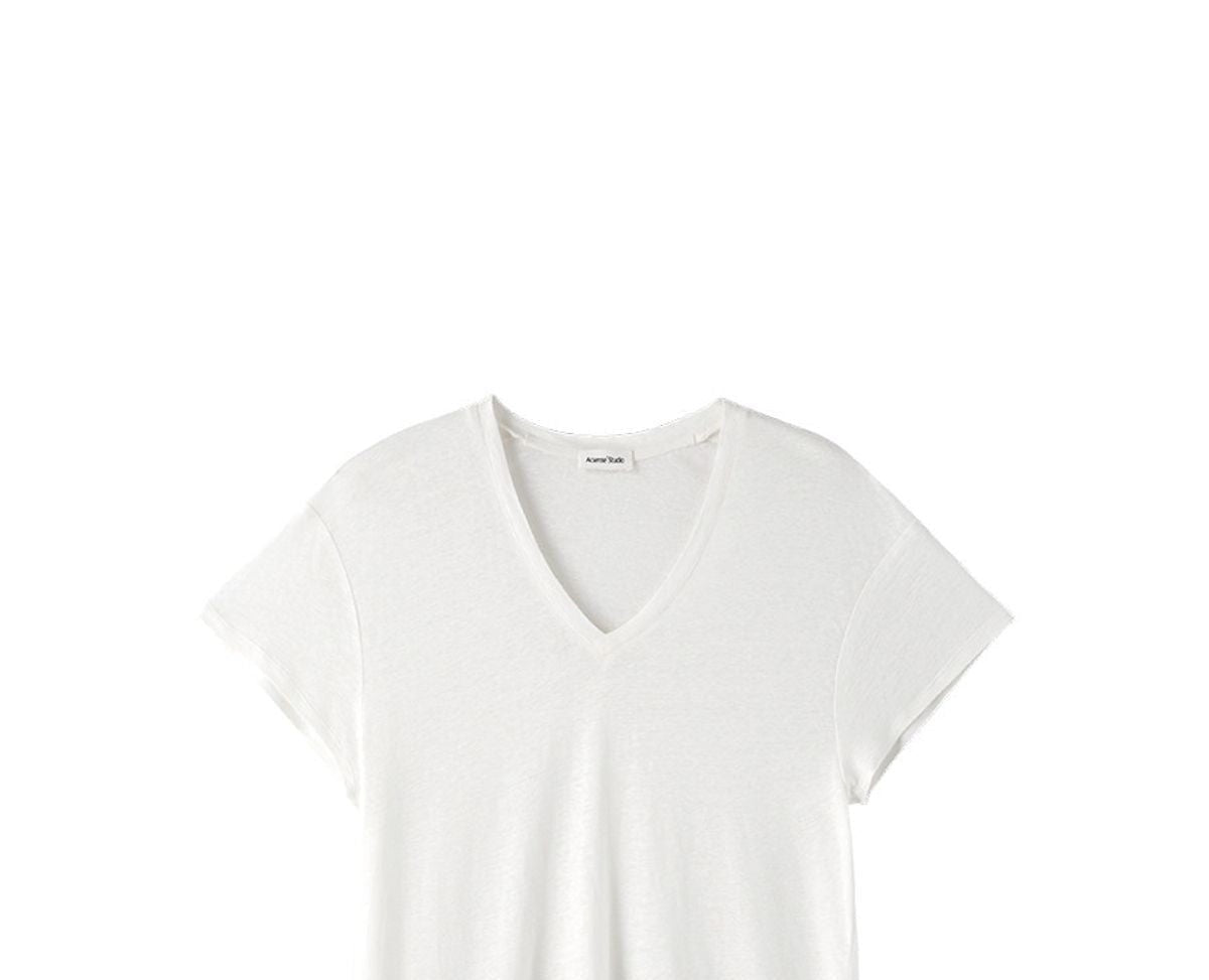 ACSENSE STUDIO Linen Blend V Neck T Shirt in White