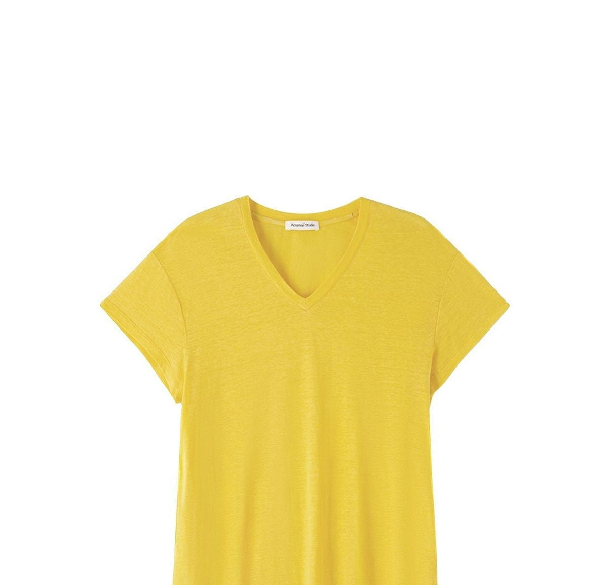 ACSENSE STUDIO Linen Blend V Neck T Shirt in Yellow