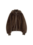 Simple Project Detachable Hood Faux Fur Jacket in Brown