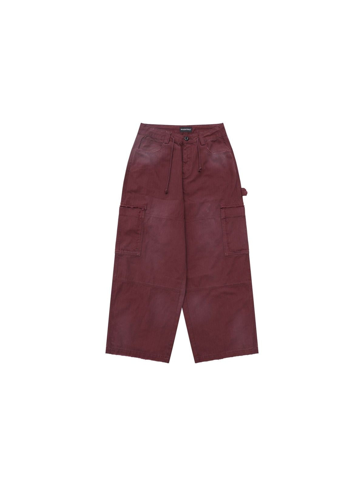 MasonPrince Distressed Wide Leg Cargo Pants in Burgundy