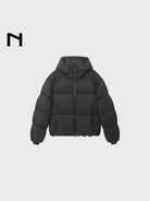 NANS Glossy Hooded Down Puffer in Black
