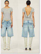 FaxCopyExpress Sunlit Beam Backless Top in Gray - On Model