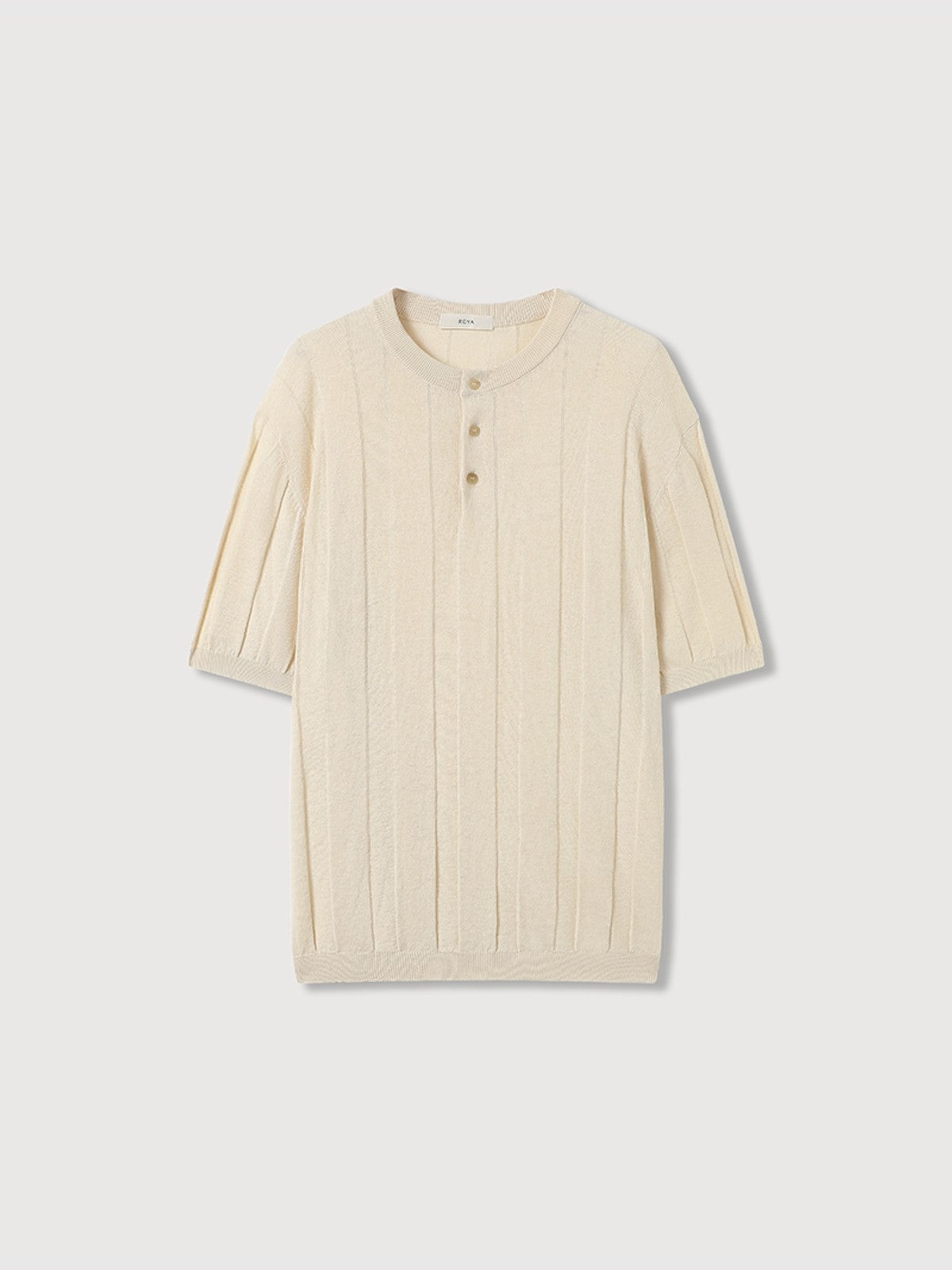 ROYA Linen Cotton Jacquard Henley in Cream