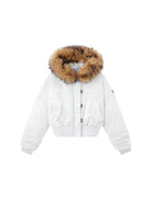 PUKI Faux Fur Hood Down Bomber in White