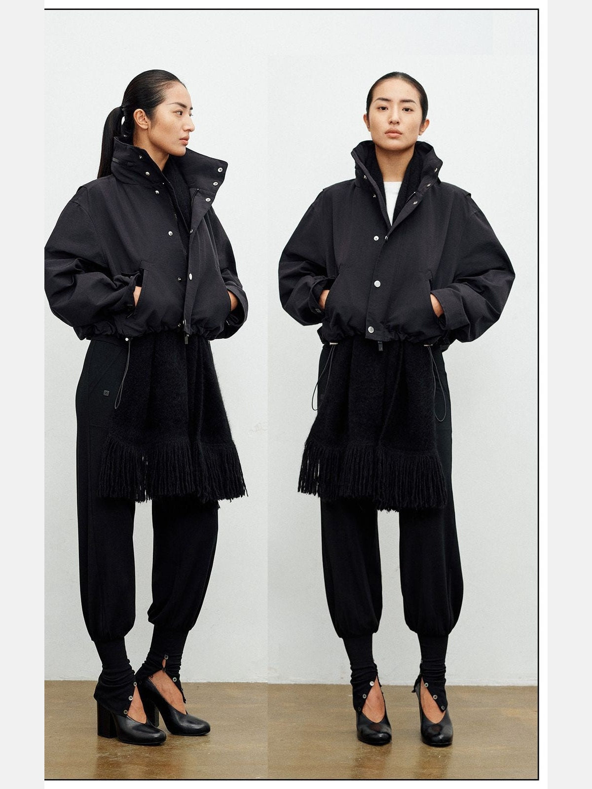 FaxCopyExpress Drawstring Hem Cropped Jacket in Black - On Model