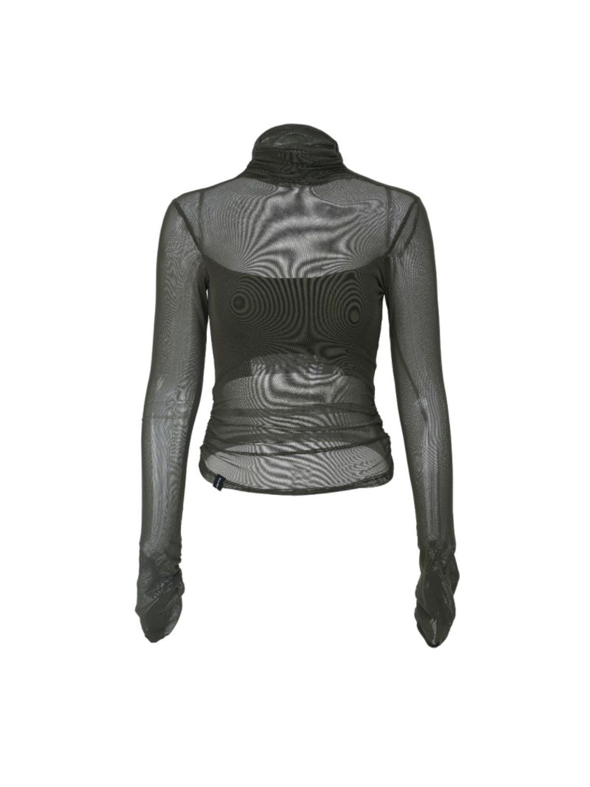 Amee Sheer Mesh Stacked Neck Top in Green