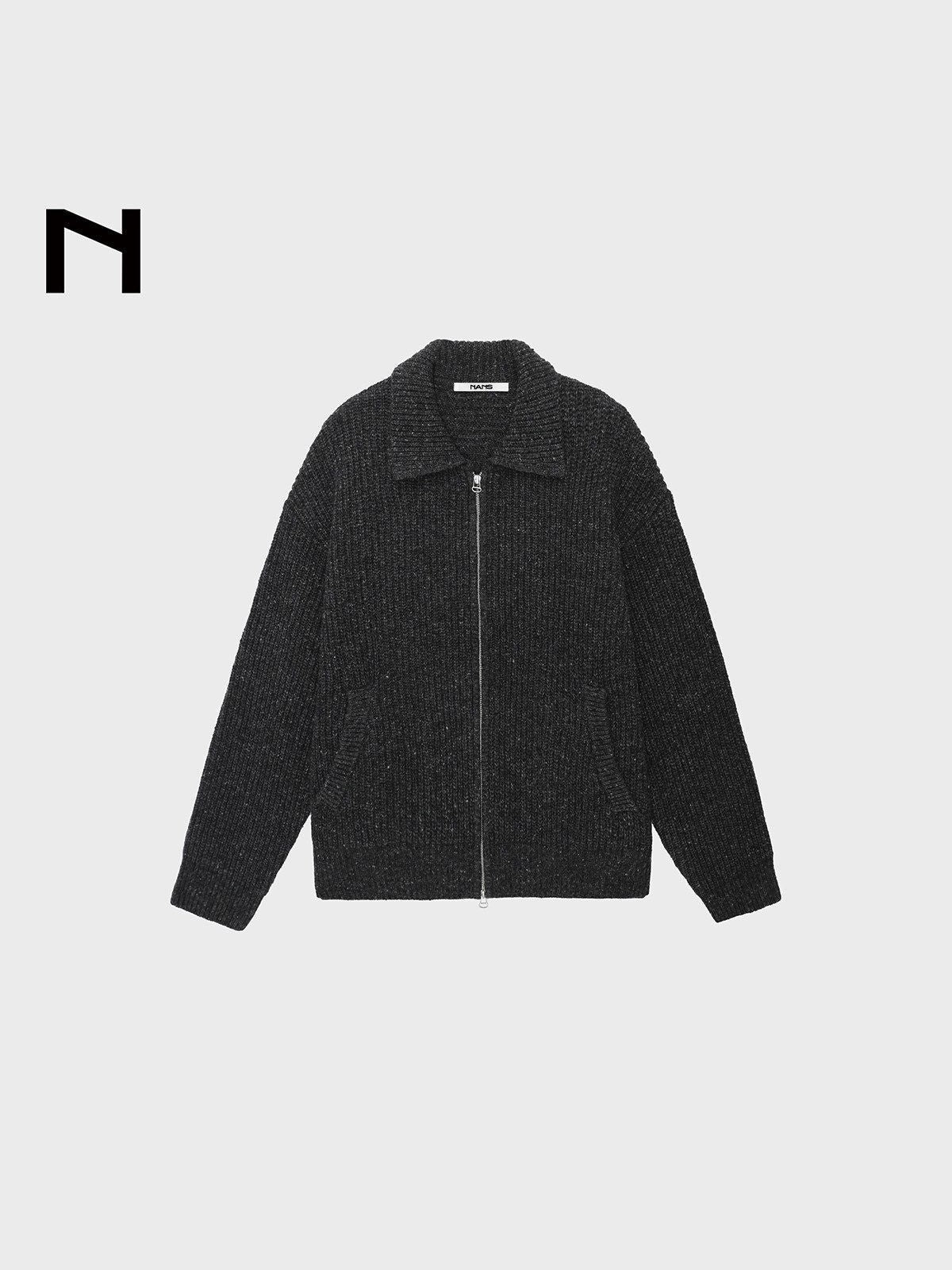 NANS Speckled Wool Blend Zip Cardigan in Gray