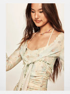 BeerBro Beaded Shell Print Mesh Dress in Mint - On Model