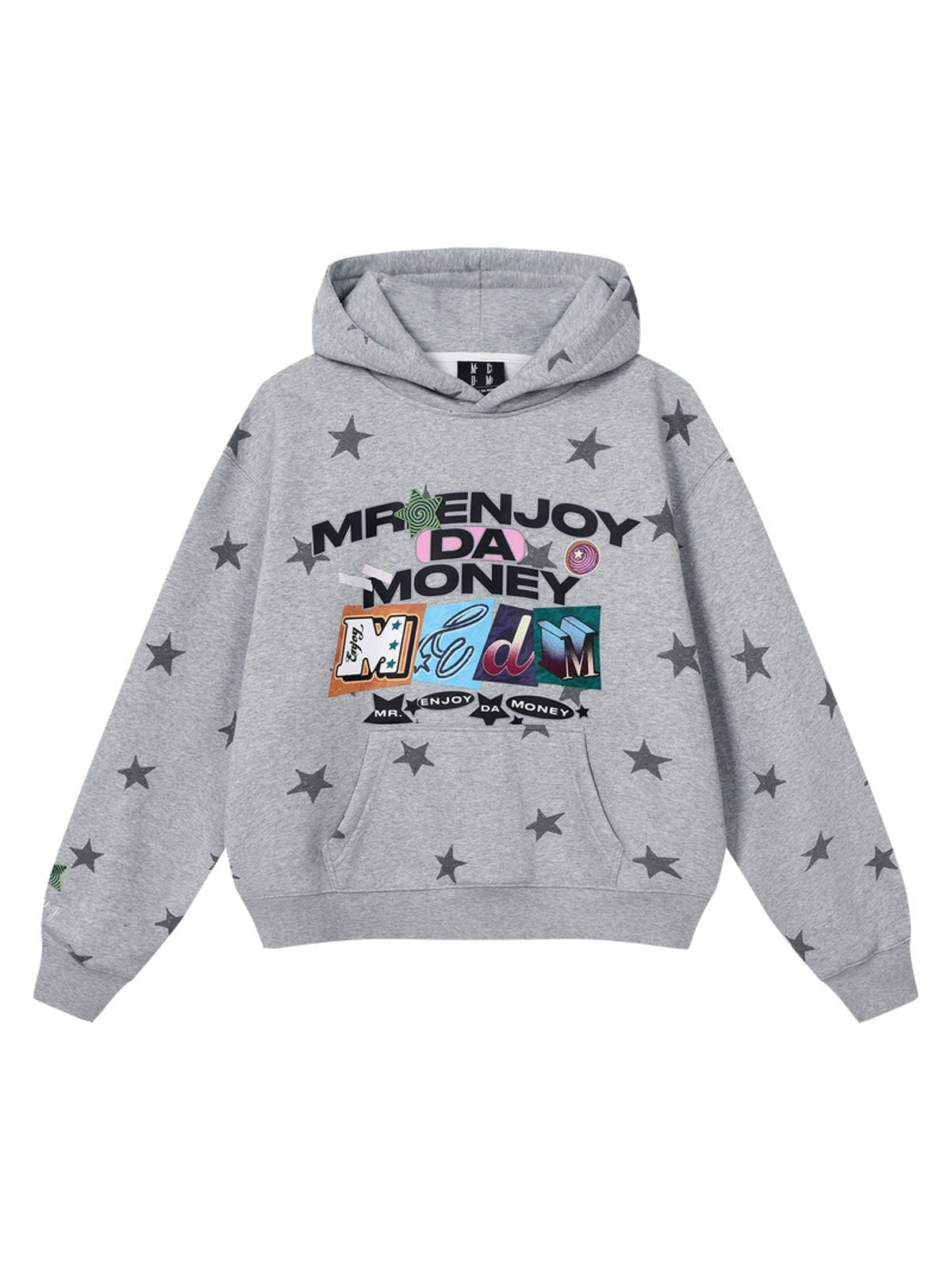 MEDM All Over Star Print Fleece Hoodie in Gray